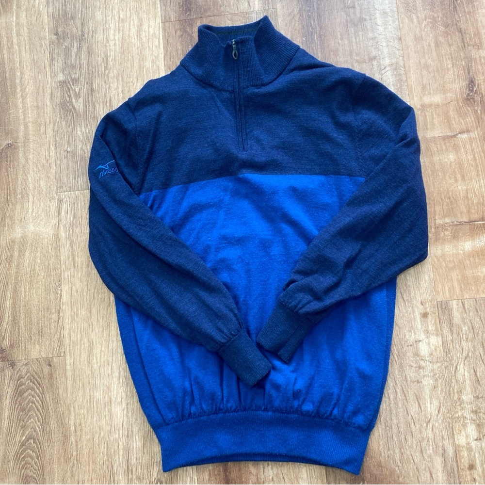 Mizuno Sweater Mens XL WindLite Flex Quater Zip Windproof Pullover Blue